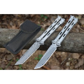 JL02 JinJunLang Damascus Balisong Butterfly Trainer Pocket Practice Knife flail knife UD407740