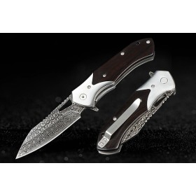 Damascus Chase side lock ebony handle pocket knife UD407744