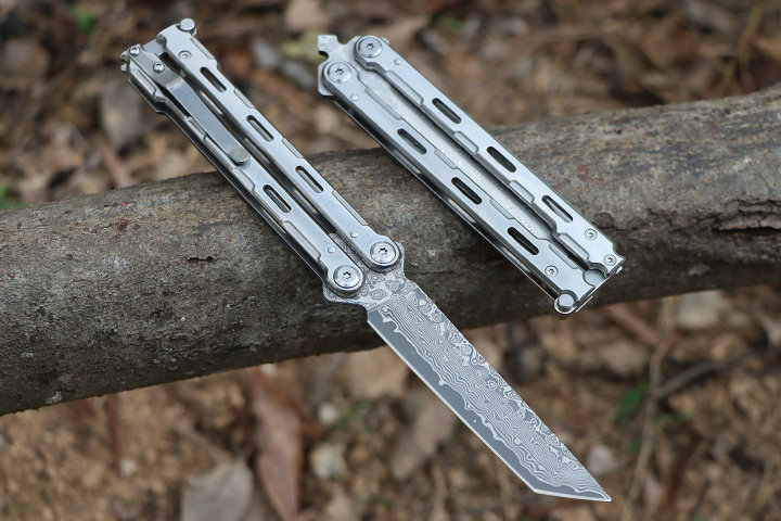 JL02 JinJunLang Damascus Balisong Butterfly Trainer Pocket Practice Knife flail knife UD407740