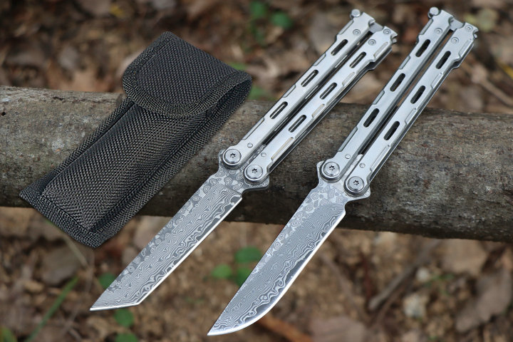 JL02 JinJunLang Damascus Balisong Butterfly Trainer Pocket Practice Knife flail knife UD407740