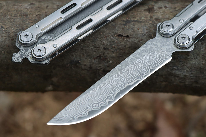 JL02 JinJunLang Damascus Balisong Butterfly Trainer Pocket Practice Knife flail knife UD407740