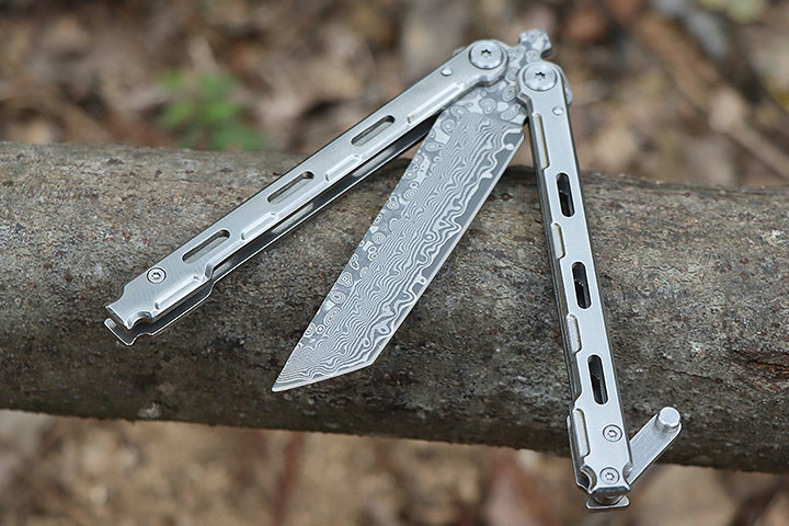 JL02 JinJunLang Damascus Balisong Butterfly Trainer Pocket Practice Knife flail knife UD407740