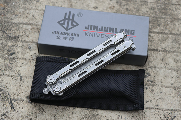 JL02 JinJunLang Damascus Balisong Butterfly Trainer Pocket Practice Knife flail knife UD407740