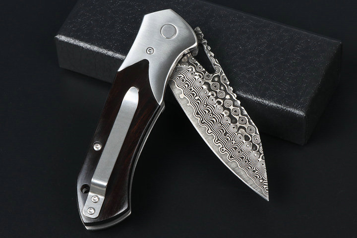 Damascus Chase side lock ebony handle pocket knife UD407744