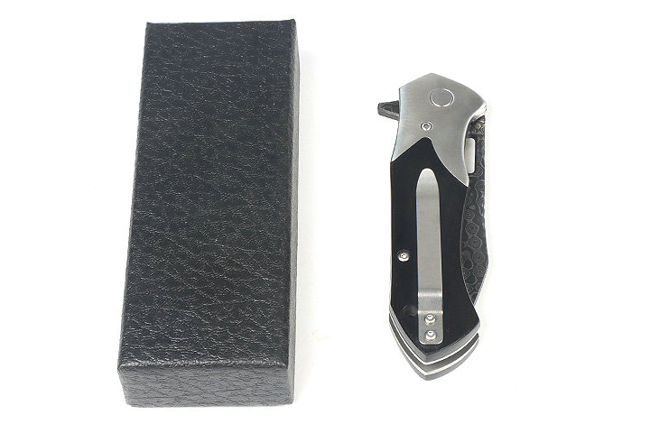 Damascus Chase side lock ebony handle pocket knife UD407744