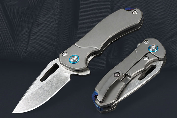 Blue eyes D2 blade Titanium  handle pocket knife UD407749