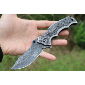 Dragon Pattern A055 Fast Opening Outdoor Folding Knife Portable Camping Survival Tactical Self-defense Knife UD407732