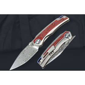 Damascus Blue Elves PMC27 Sweden Sandvik Powder Steel Damsacus Steel Titanium Handle Pocket Folding Knife UD407850