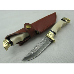 Bone of carve patterns  double copper head Damascus collection hunting knife UD40793