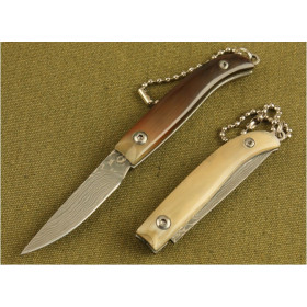 OEM DAMASCUS STEEL KEYCHAIN POCKET KNIFE WITH OX HORN HANDLE UDTEK00564