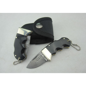 OEM DAMASCUS STEEL SMALL CATTLE KEYCHAIN BACL LOCK KNIFE WITH BRASS + OX HORN HANDLE UDTEK00567