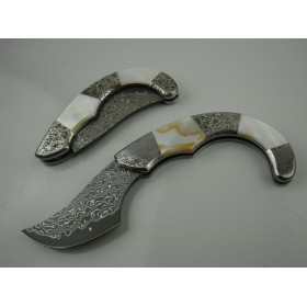 Damascus sea tide folding knife UD401180