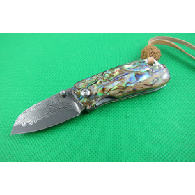 Apple Abalone handle Damascus blade folding knife UD401793