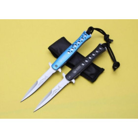 Blue and black color spring assisted knife long blade UD401810