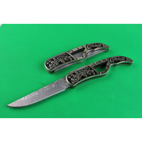 Damascus lium blossom folding knife UD402187 
