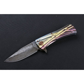 Microtech Choi bamboo Titanium handle American Damascus knife UD402378