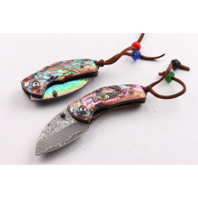 Damascus Waistline two types folding pocket knife with Natural Abalone handle UD403438