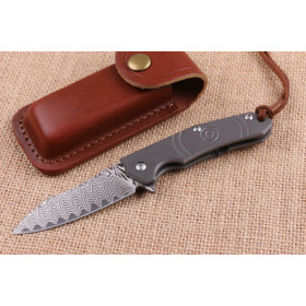 Smoke signals Titanium handle  Damascus blade folding knife UD404512