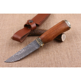 Double copper Carved handmade Damascus fixed blade knife UD404714