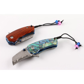 Damascus Little brother wood and abalone handle material folding pcoket knife UD404942