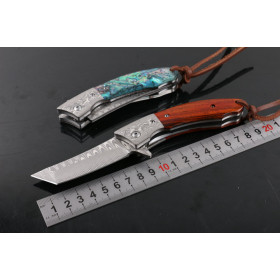 Revenge fighter VG10 Damascus abalone and ebony handle folding knife UD404973