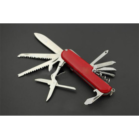Red 11 in 1 multifunctional stainless steel swiss army folding knife UD50100